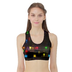 Abstract 3d Cg Digital Art Colors Cubes Square Shapes Pattern Dark Sports Bra With Border by Sapixe