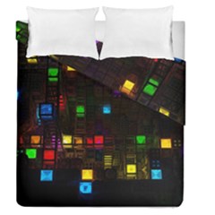 Abstract 3d Cg Digital Art Colors Cubes Square Shapes Pattern Dark Duvet Cover Double Side (queen Size) by Sapixe