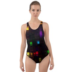 Abstract 3d Cg Digital Art Colors Cubes Square Shapes Pattern Dark Cut-out Back One Piece Swimsuit