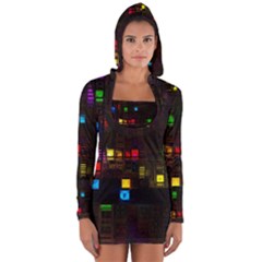 Abstract 3d Cg Digital Art Colors Cubes Square Shapes Pattern Dark Long Sleeve Hooded T-shirt by Sapixe