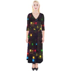 Abstract 3d Cg Digital Art Colors Cubes Square Shapes Pattern Dark Quarter Sleeve Wrap Maxi Dress