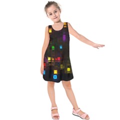 Abstract 3d Cg Digital Art Colors Cubes Square Shapes Pattern Dark Kids  Sleeveless Dress by Sapixe