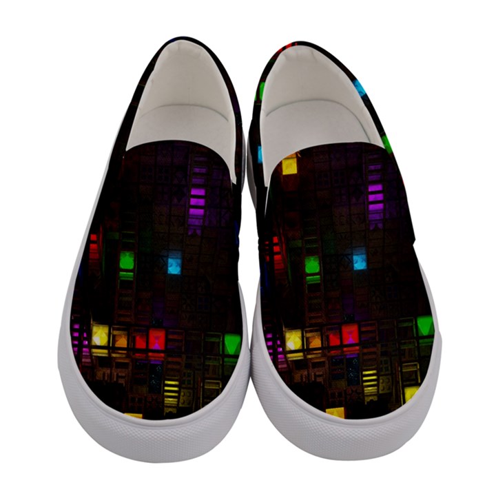 Abstract 3d Cg Digital Art Colors Cubes Square Shapes Pattern Dark Women s Canvas Slip Ons