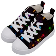 Abstract 3d Cg Digital Art Colors Cubes Square Shapes Pattern Dark Kid s Mid-top Canvas Sneakers