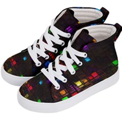 Abstract 3d Cg Digital Art Colors Cubes Square Shapes Pattern Dark Kid s Hi-top Skate Sneakers by Sapixe