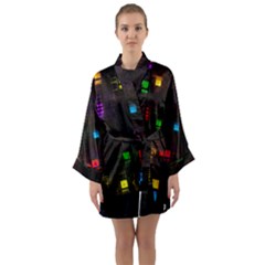 Abstract 3d Cg Digital Art Colors Cubes Square Shapes Pattern Dark Long Sleeve Kimono Robe