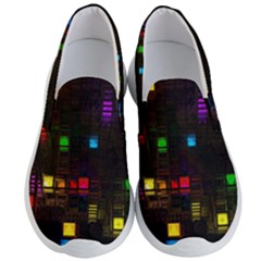 Abstract 3d Cg Digital Art Colors Cubes Square Shapes Pattern Dark Men s Lightweight Slip Ons