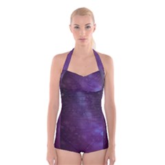 Abstract Purple Pattern Background Boyleg Halter Swimsuit  by Sapixe