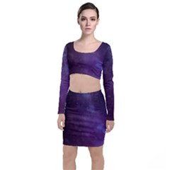 Abstract Purple Pattern Background Long Sleeve Crop Top & Bodycon Skirt Set by Sapixe