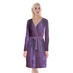 Abstract Purple Pattern Background Long Sleeve Velvet Front Wrap Dress by Sapixe