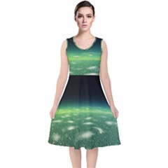 Alien Orbit V-neck Midi Sleeveless Dress  by Sapixe