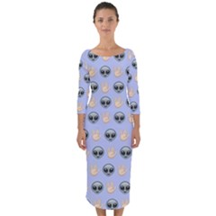 Alien Pattern Quarter Sleeve Midi Bodycon Dress