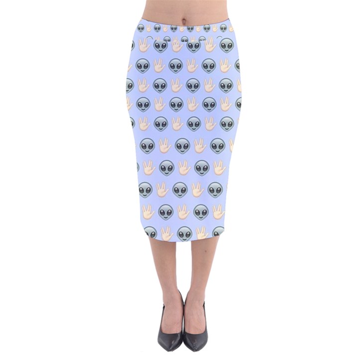 Alien Pattern Velvet Midi Pencil Skirt