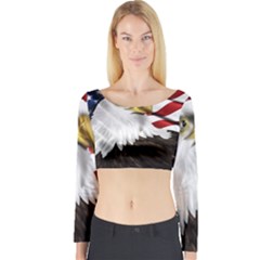 American Eagle Flag Sticker Symbol Of The Americans Long Sleeve Crop Top by Sapixe