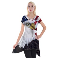 American Eagle Flag Sticker Symbol Of The Americans Short Sleeve Side Drop Tunic by Sapixe