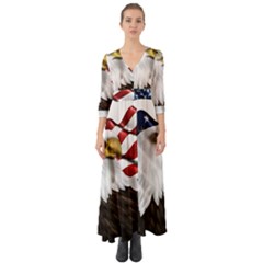 American Eagle Flag Sticker Symbol Of The Americans Button Up Boho Maxi Dress by Sapixe