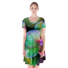 Alien Orchids Floral Art Photograph Short Sleeve V-neck Flare Dress by Sapixe