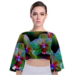 Alien Orchids Floral Art Photograph Tie Back Butterfly Sleeve Chiffon Top by Sapixe