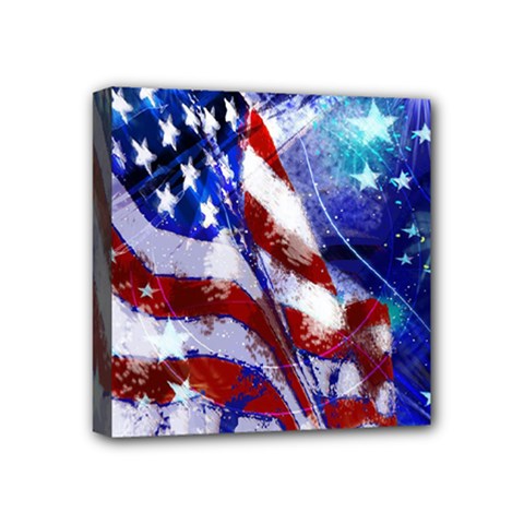 American Flag Red White Blue Fireworks Stars Independence Day Mini Canvas 4  X 4  by Sapixe