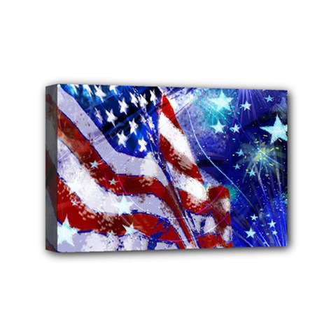 American Flag Red White Blue Fireworks Stars Independence Day Mini Canvas 6  X 4  by Sapixe