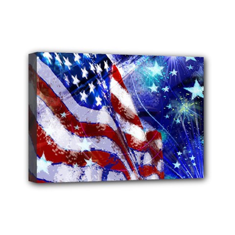 American Flag Red White Blue Fireworks Stars Independence Day Mini Canvas 7  X 5  by Sapixe