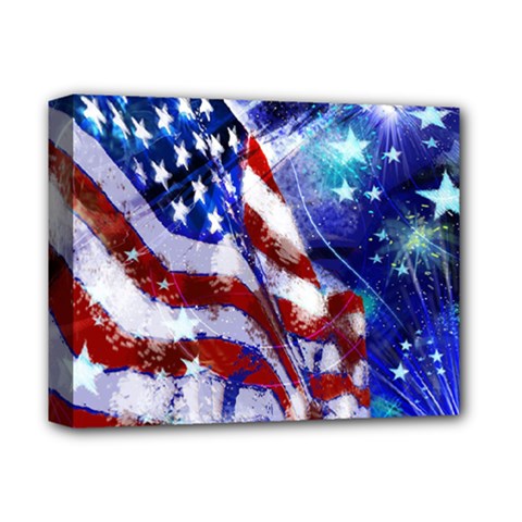 American Flag Red White Blue Fireworks Stars Independence Day Deluxe Canvas 14  X 11  by Sapixe