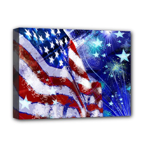 American Flag Red White Blue Fireworks Stars Independence Day Deluxe Canvas 16  X 12   by Sapixe