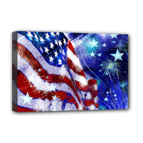 American Flag Red White Blue Fireworks Stars Independence Day Deluxe Canvas 18  X 12   by Sapixe