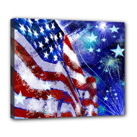 American Flag Red White Blue Fireworks Stars Independence Day Deluxe Canvas 24  X 20   by Sapixe