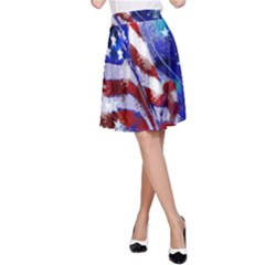 American Flag Red White Blue Fireworks Stars Independence Day A-line Skirt by Sapixe