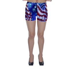 American Flag Red White Blue Fireworks Stars Independence Day Skinny Shorts by Sapixe