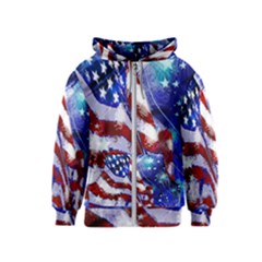 American Flag Red White Blue Fireworks Stars Independence Day Kids  Zipper Hoodie