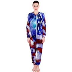 American Flag Red White Blue Fireworks Stars Independence Day Onepiece Jumpsuit (ladies)  by Sapixe