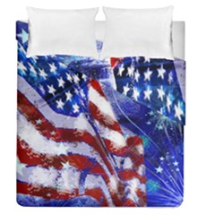 American Flag Red White Blue Fireworks Stars Independence Day Duvet Cover Double Side (queen Size) by Sapixe