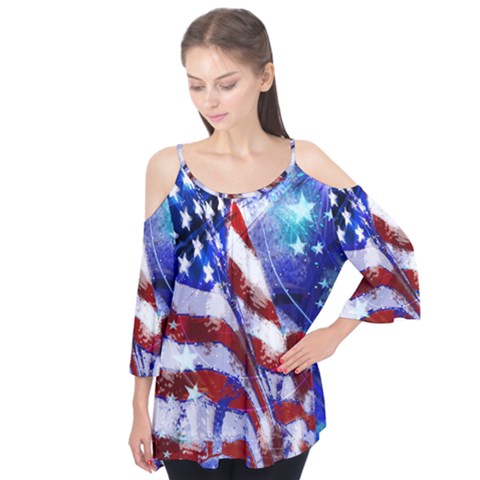 American Flag Red White Blue Fireworks Stars Independence Day Flutter Tees by Sapixe