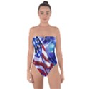 American Flag Red White Blue Fireworks Stars Independence Day Tie Back One Piece Swimsuit View1