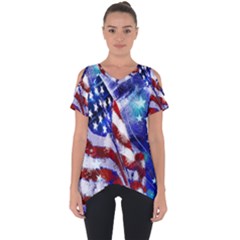 American Flag Red White Blue Fireworks Stars Independence Day Cut Out Side Drop Tee by Sapixe