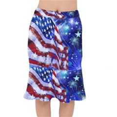 American Flag Red White Blue Fireworks Stars Independence Day Mermaid Skirt by Sapixe