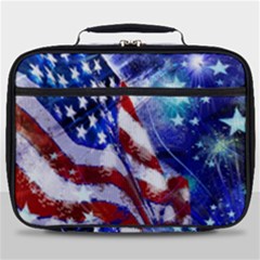 American Flag Red White Blue Fireworks Stars Independence Day Full Print Lunch Bag by Sapixe