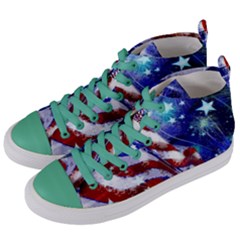 American Flag Red White Blue Fireworks Stars Independence Day Women s Mid-top Canvas Sneakers