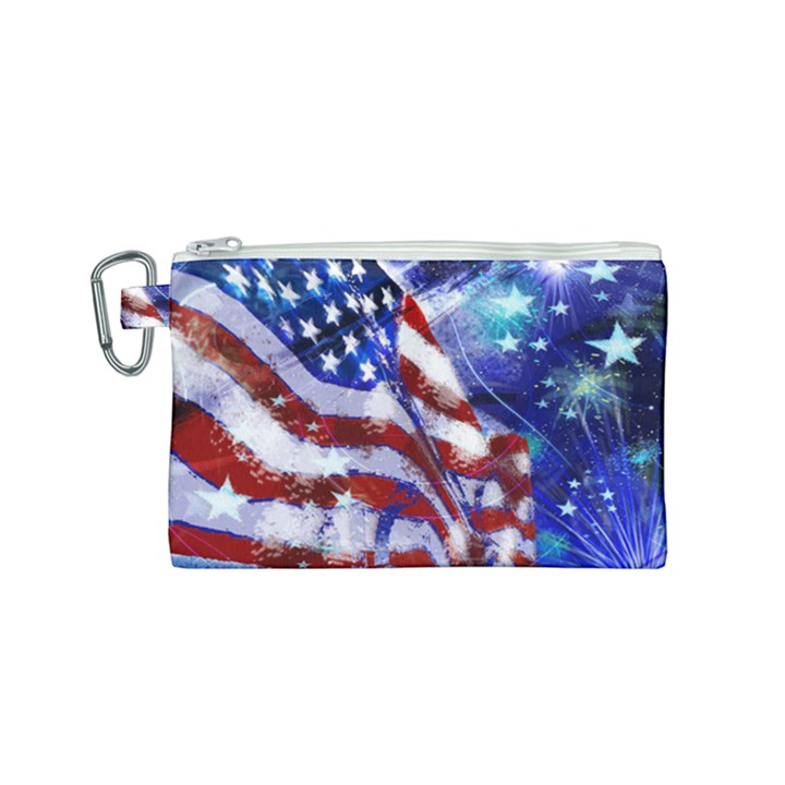 American Flag Red White Blue Fireworks Stars Independence Day Canvas Cosmetic Bag (Small)