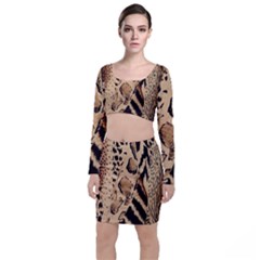 Animal Fabric Patterns Long Sleeve Crop Top & Bodycon Skirt Set