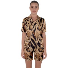 Animal Fabric Patterns Satin Short Sleeve Pyjamas Set