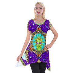 Alien Mandala Short Sleeve Side Drop Tunic by Sapixe