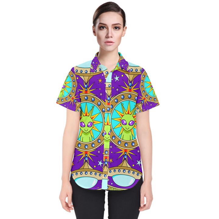 Alien Mandala Women s Short Sleeve Shirt