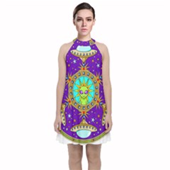 Alien Mandala Velvet Halter Neckline Dress 