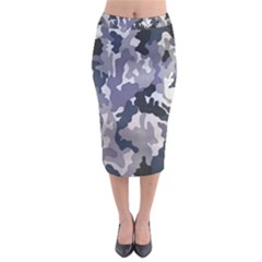 Army Camo Pattern Velvet Midi Pencil Skirt