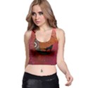 Black Wolf On Decorative Steampunk Moon Racer Back Crop Top View1