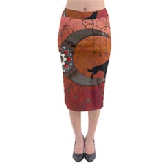 Black Wolf On Decorative Steampunk Moon Midi Pencil Skirt by FantasyWorld7