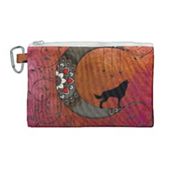 Black Wolf On Decorative Steampunk Moon Canvas Cosmetic Bag (large) by FantasyWorld7